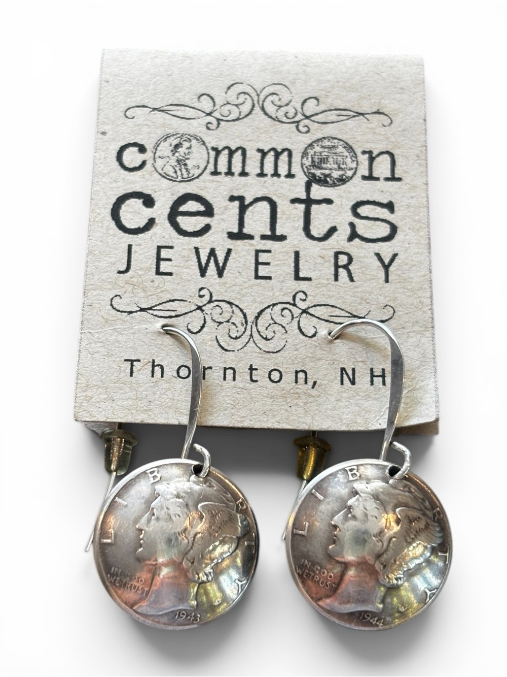 Silver Mercury Dime Coin Drop Earrings - Silver
